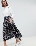 Asos Design Abstract Print Wrap Midi Skirt With D-ring - Multi
