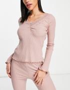 River Island Pointelle V Neck Lounge Top In Light Pink