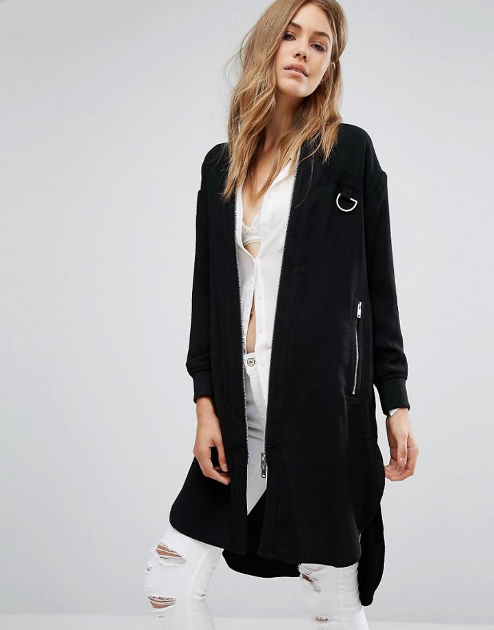 Mango Longline Twill Jacket - Black