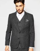 Asos Slim Blazer In 100% Wool In Charcoal - Gray