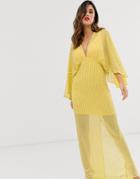 Asos Design Kimono Maxi Dress In Linear Sequin-yellow