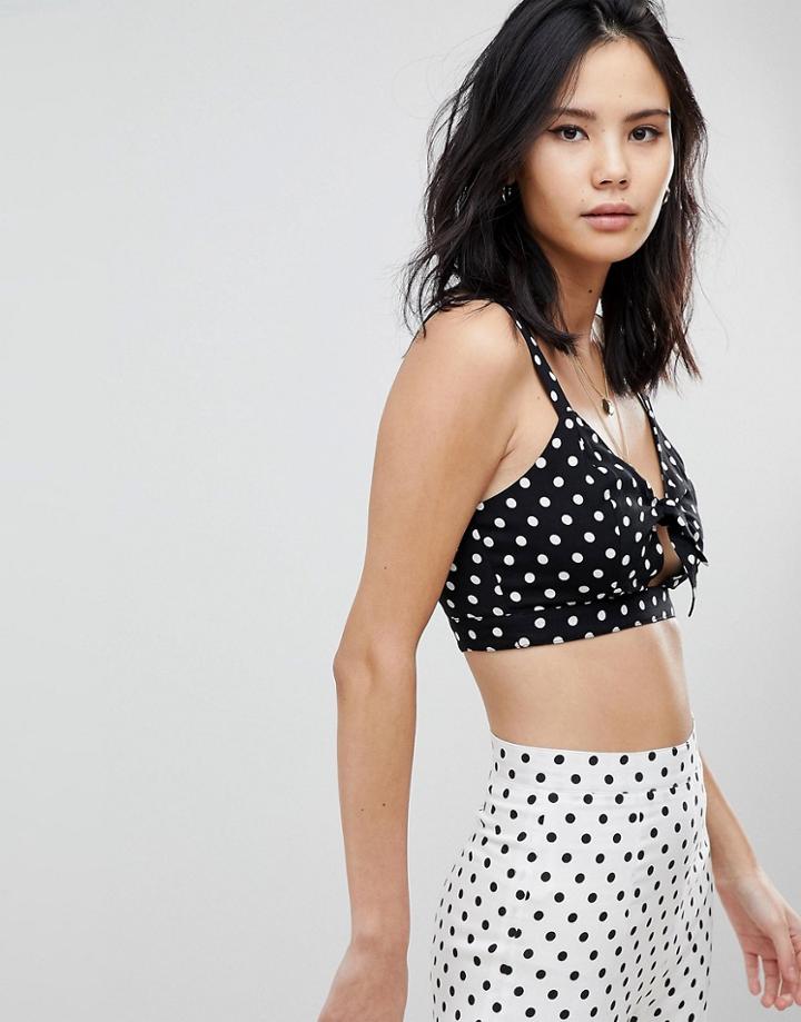 Honey Punch Crop Top With Tie Front In Spot Co-ord - Black