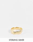 Asos Design Sterling Silver Ring With Molten Effect In 14k Gold Plate