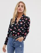 Influence Pyjama Shirt With Pockets In Splodge Print-black