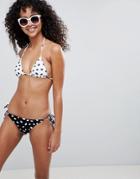 Asos Design Mix And Match Tie Side Bikini Bottom In Mono Polka Dot - Black