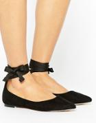 Oasis Ankle Tie Pointed Ballet Pump - Black