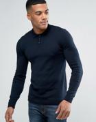 Asos Knitted Muscle Polo In Dark Navy - Navy