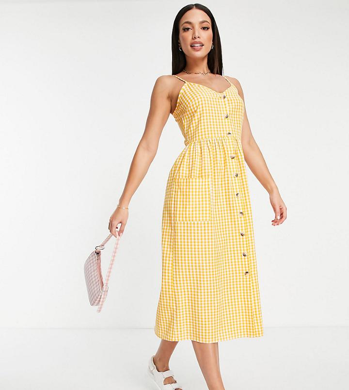 Influence Tall Button Front Dress In Orange Gingham