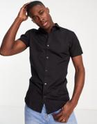 Jack & Jones Originals Short Sleeve Stretch Cotton Shirt In Navy-black
