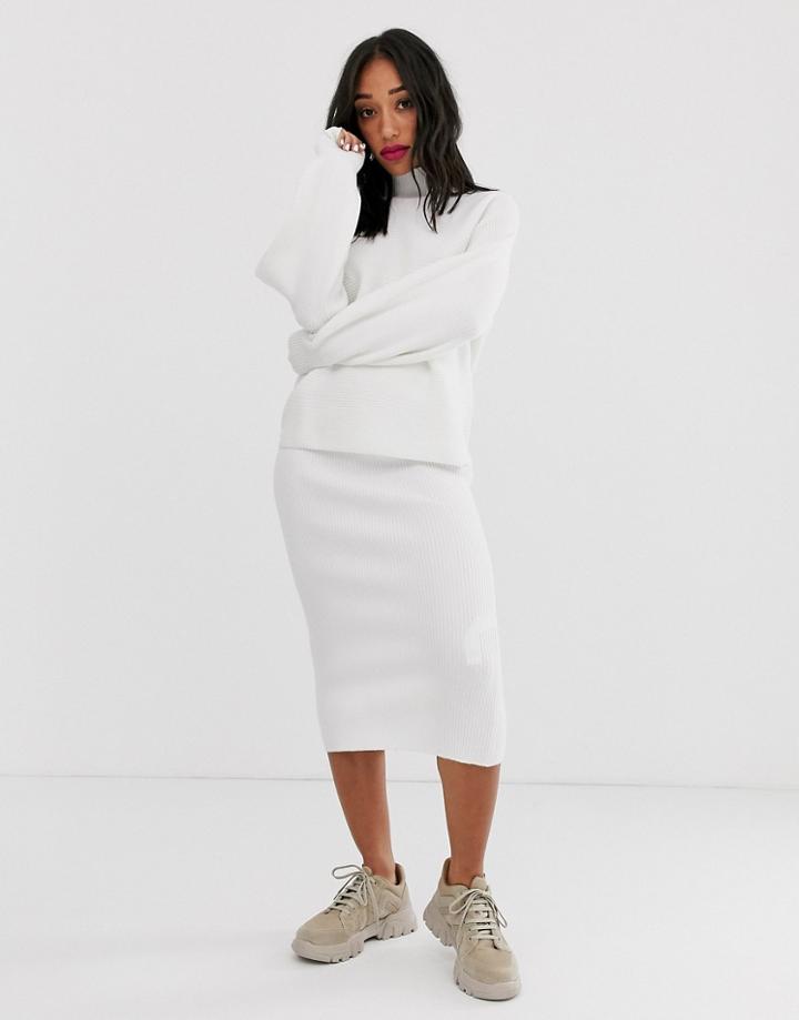 Bershka Knitted Two-piece Skirt In Cream