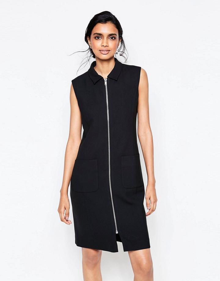 Ganni Moscow Tailor Zip Through Dress In Black - Black