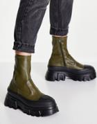 Asos Design Anarchy Chunky Toe Cap Boots In Khaki-green