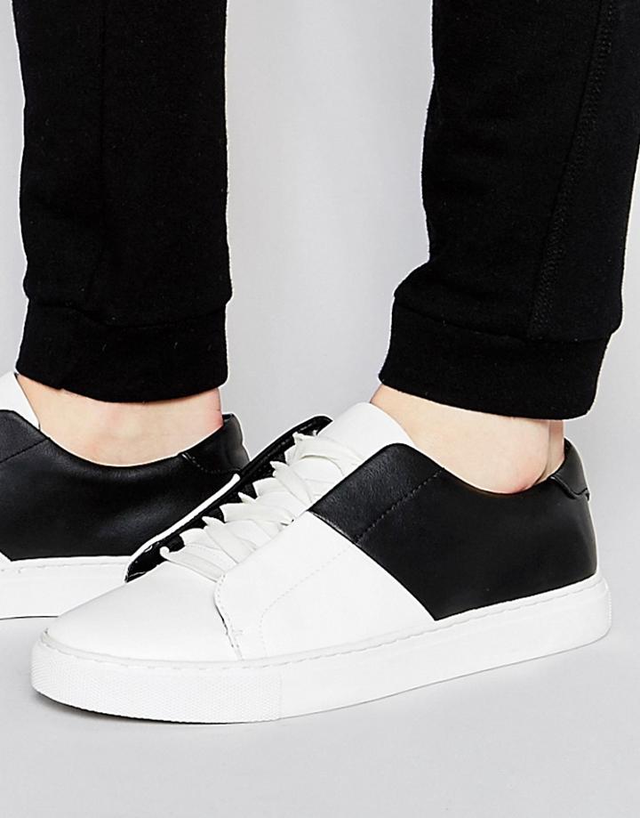 Asos Lace Up Sneakers In Black And White - Black
