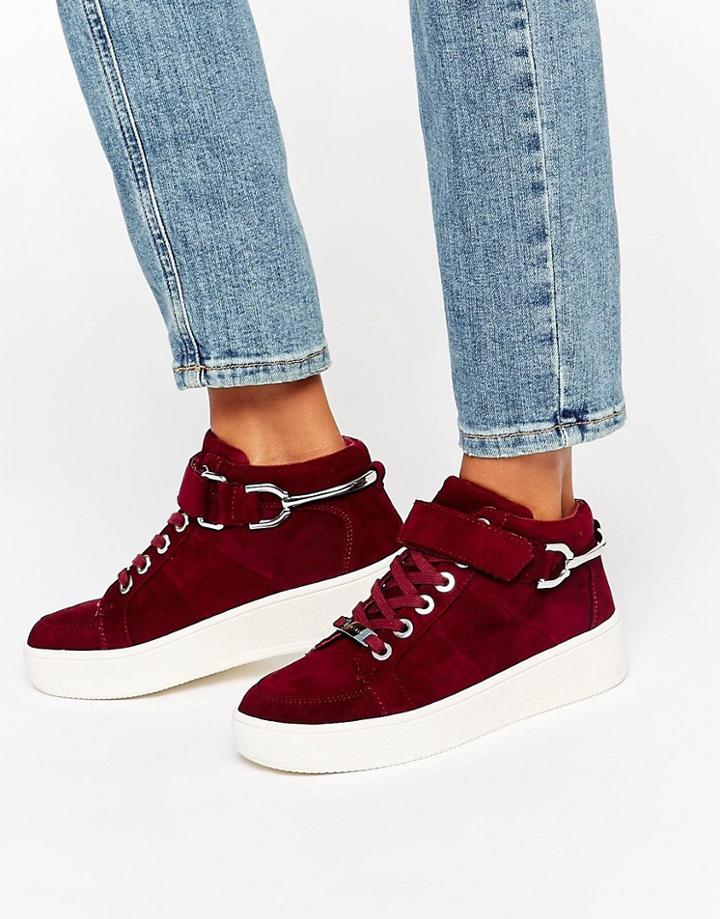 Carvela Linnet Nubuck High Top Flatform Trainers - Red
