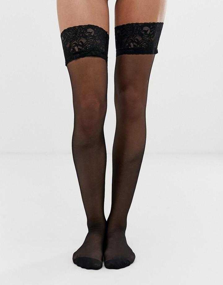 Ann Summers Lace Top Glossy Hold Up-black