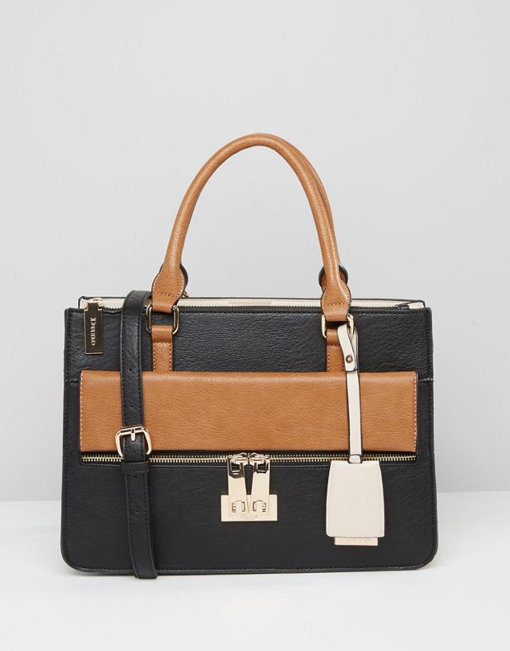 Dune Color Block Tote Bag With Buckle Detail - Black