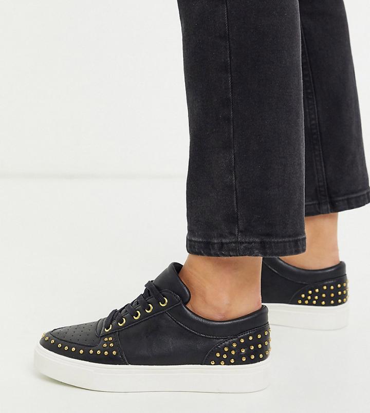 Simply Be Wide Fit Studded Sneaker In Black
