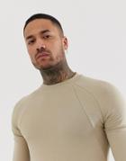 Asos Design Muscle Sweatshirt With Rib Inserts In Beige - Beige
