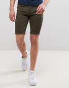 Asos Denim Shorts In Super Skinny Khaki With Raw Hem - Green
