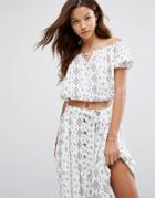Moon River Printed Crop Top Co-ord - White