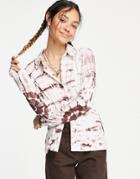 Weekday Emilia Organic Blend Cotton Jersey Shirt In Brown Tie Dye Print-multi