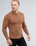 Farah Sweater With Honeycomb Texture In Slim Fit Camel - Tan