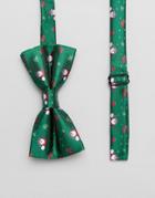 7x Holidays Tree Present Print Bow Tie - Green