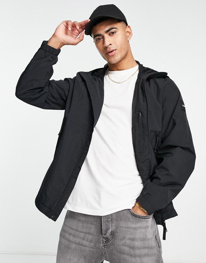 Calvin Klein Crinkle Nylon Hooded Jacket In Black