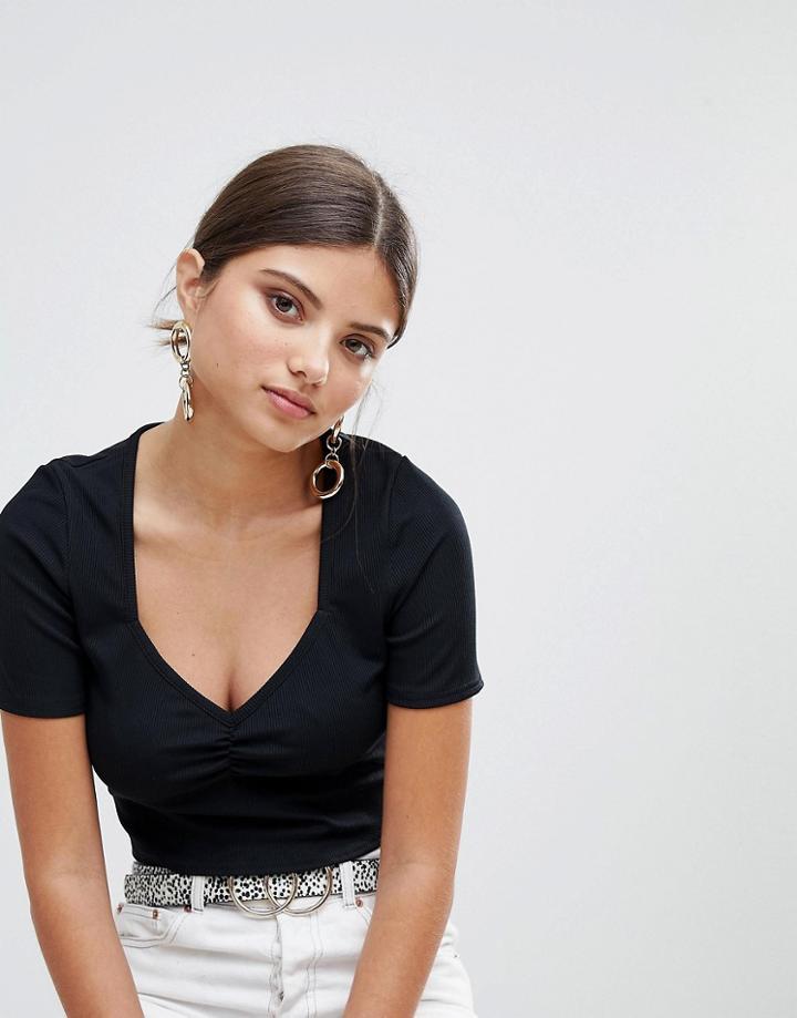 Boohoo Sweetheart Neck Crop Top - Black