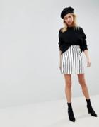 Asos Tailored Ruffle Paperbag Waist A-line Mini Skirt In Stripe - Multi