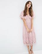Asos Premium Ladder And Guipre Lace Hem Midi Dress - Pink