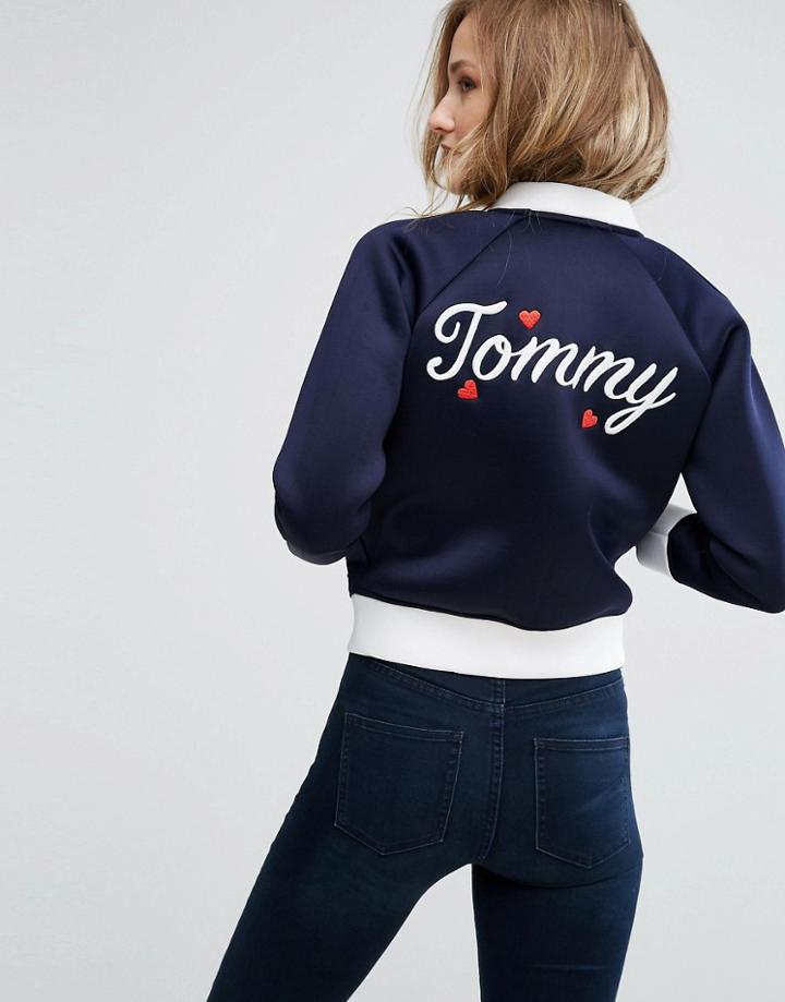 Tommy Hilfiger Contrast Bomber Jacket With Back Logo - Navy
