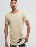 Siksilk Distressed T-shirt - Stone