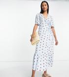 Y.a.s Exclusive Maxi Dress With Frill Detail In Blue And Brown Heart Print-multi