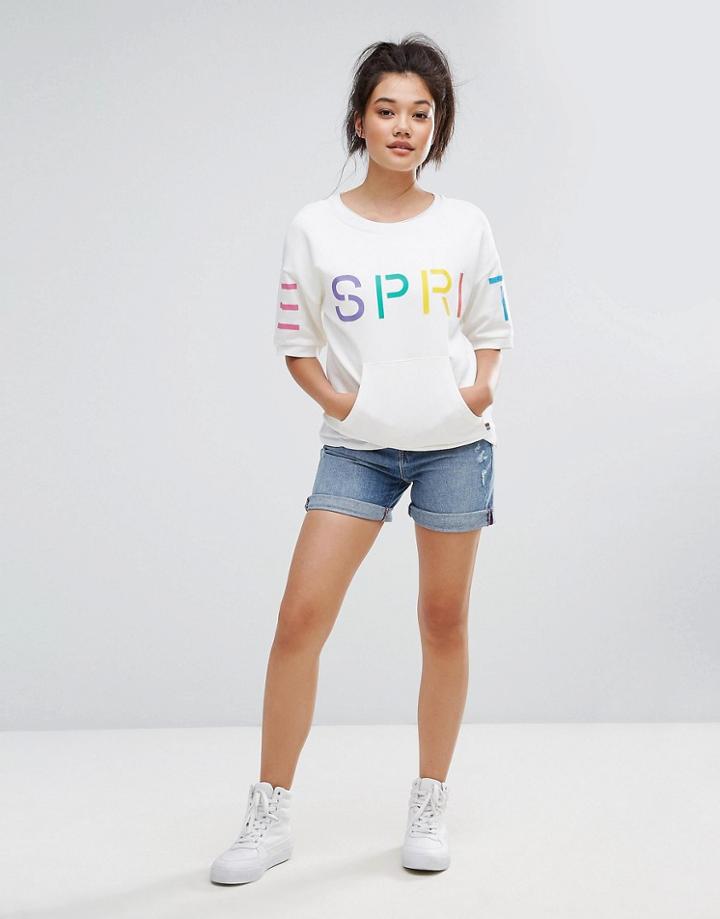 Esprit Embroidered Pocket Denim Shorts - Blue
