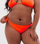 Asos Design Curve Sleek Tie Side Bikini Bottom In Neon Orange