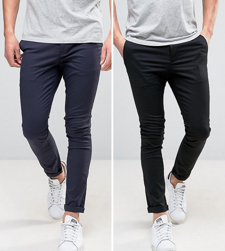 Asos Design 2 Pack Super Skinny Chinos In Black & Navy Save - Multi
