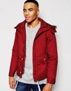 Native Youth Arctic Parka Jacket With Curved Hem - Red
