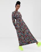 Asos Design Ditsy Print Maxi Dress With Shirred Waist-multi