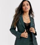 Fashion Union Petite Tailored Blazer Coord With Pocket Detail In Green Satin