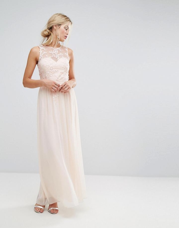 Little Mistress Maxi Dress With Floral Applique - Pink