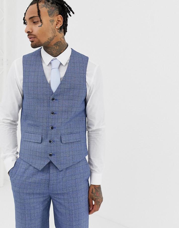 Harry Brown Blue And Rust Check Slim Fit Vest - Blue