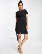 Asos Design Short Sleeve Drape Front Mini Dress In Black