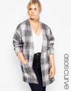 Asos Curve Brushed Check Long Line Jacket - Multi