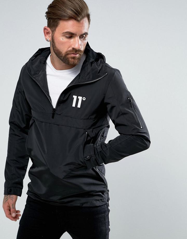 11 Degrees Overhead Windbreaker Jacket In Black - Black