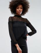 Lipsy Long Sleeve Top With Lace Sleeves - Black
