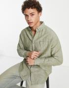 Asos Design 90s Oversized Linen Shirt In Khaki-green