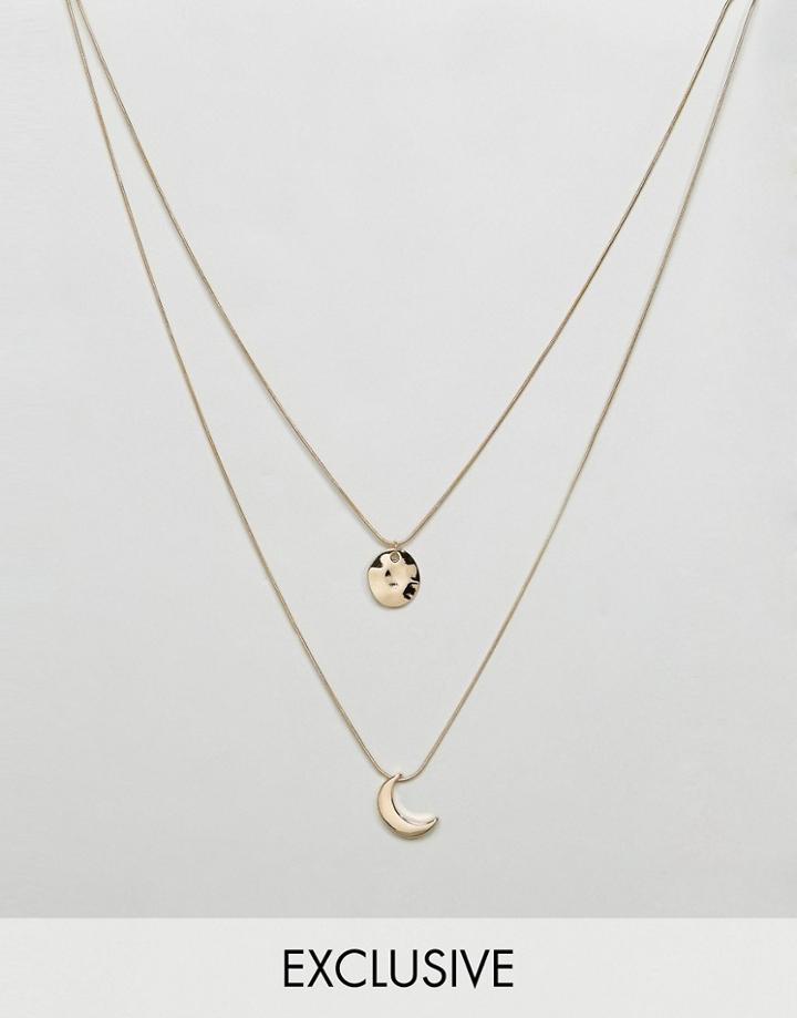 Monki Double Layer Crescent Moon Necklace - Gold