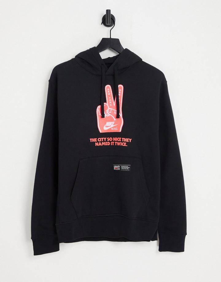 Nike Nyc Twice Graphic Print Hoodie In Black