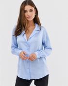 Asos Design Relaxed Satin Long Sleeve Shirt - Blue